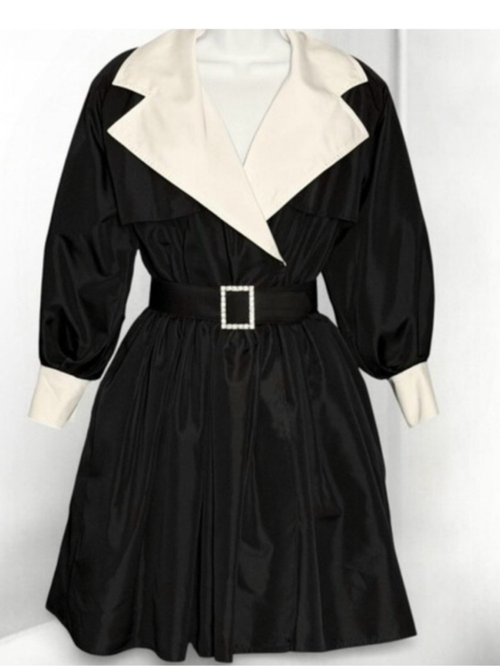 Vintage Lisa Michaels Black Dress with White Contrast Sailor Collar- Sz L/XL?